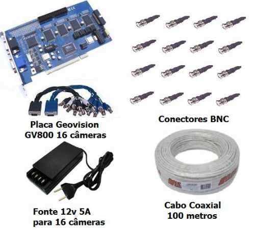 Kit Dvr 16 Cameras Ccd Sony 480 Linhas Com Geovision Gv800